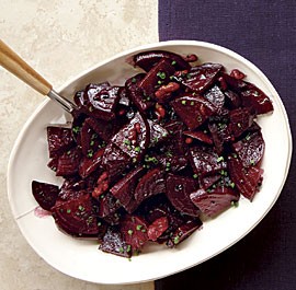 Glazed beets with walnuts and chives
