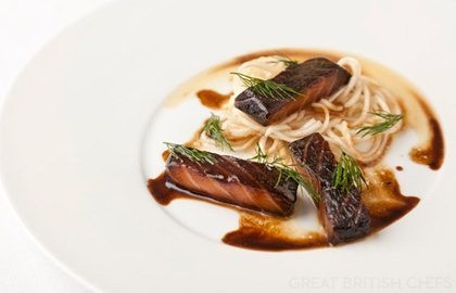 Glazed black salmon with celeriac remoulade