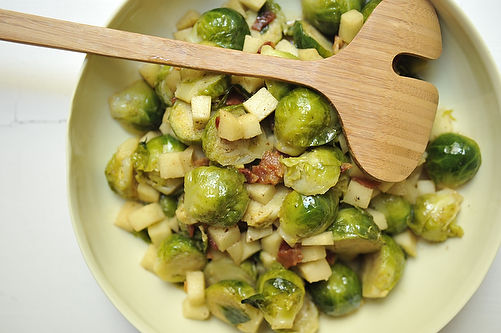 Glazed Brussels sprouts and apples in browned butter and cream 