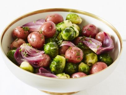 Glazed Brussels sprouts and potatoes