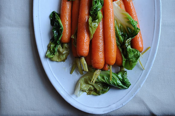 Glazed carrots with braised Bibb lettuce