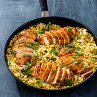 Glazed chicken breasts with currant-pistachio couscous