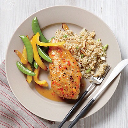 Glazed chicken with almond quinoa