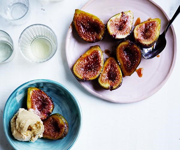 Glazed figs with salted caramel ice cream