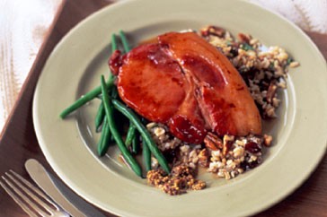 Glazed gammon on cranberry brown rice