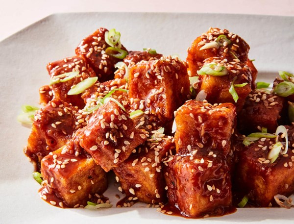 Glazed ginger-barbecue tofu