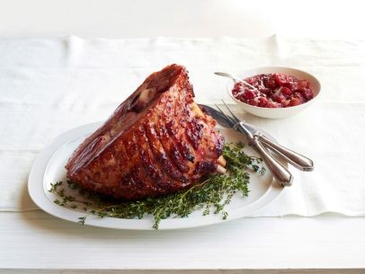Glazed ham with grape-rhubarb compote