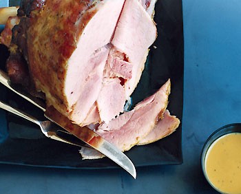 Glazed ham with pineapple mustard sauce
