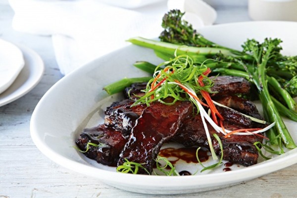 Glazed hoisin pork belly with chargrilled broccolini