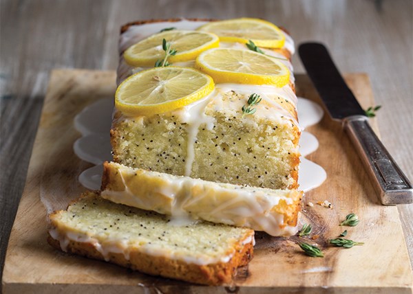 Glazed lemon-thyme poppy seed cake