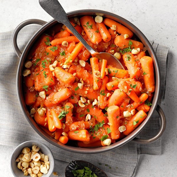 Glazed Marsala carrots with hazelnuts