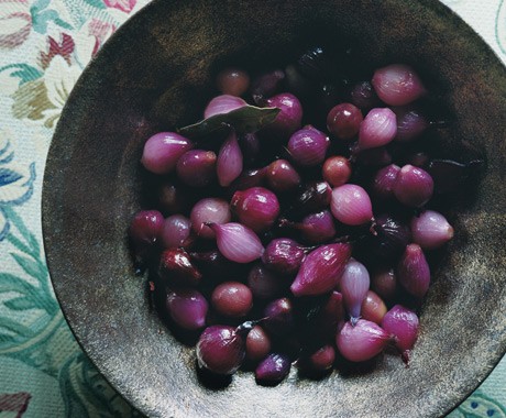 Glazed pearl onions and grapes