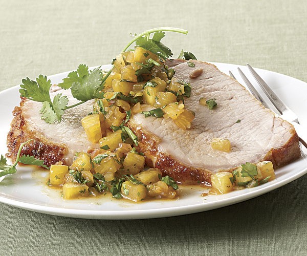 Glazed pork loin with pineapple-scallion chutney