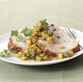 Glazed pork loin with pineapple-scallion chutney