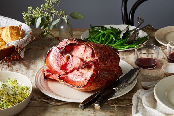 Glazed spiral ham with apricot jam & Dijon mustard