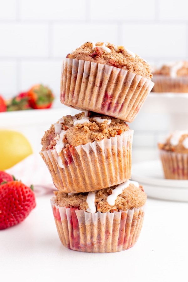 Glazed strawberry-lemon streusel muffins