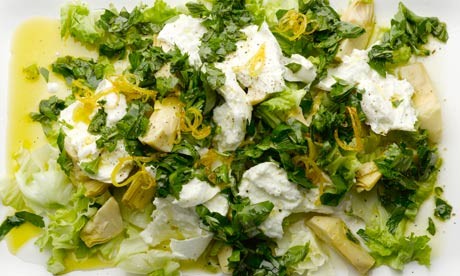 Globe artichoke and mozzarella with candied lemon