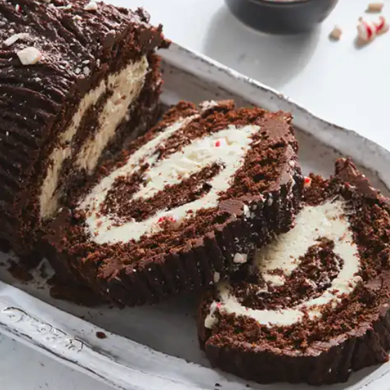 Gluten-free & vegan peppermint chocolate yule log