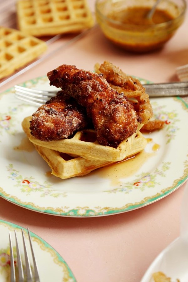 Gluten-free and chickpea chicken and waffles