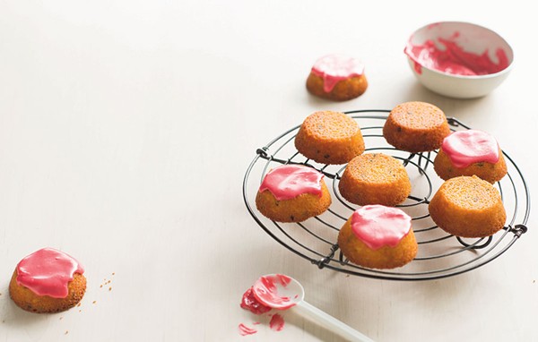 Gluten-free baby passionfruit cakes with raspberry icing