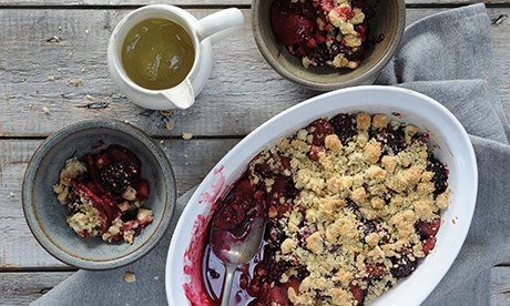 Gluten-free blackberry & apple crumble with dairy-free custard