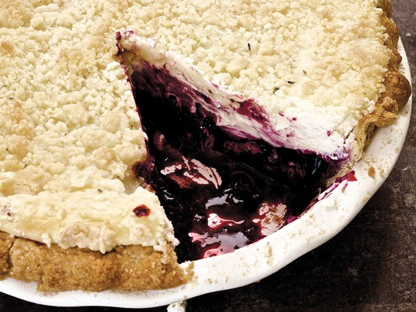 Gluten-free blueberry cheesecake pie with lavender streusel