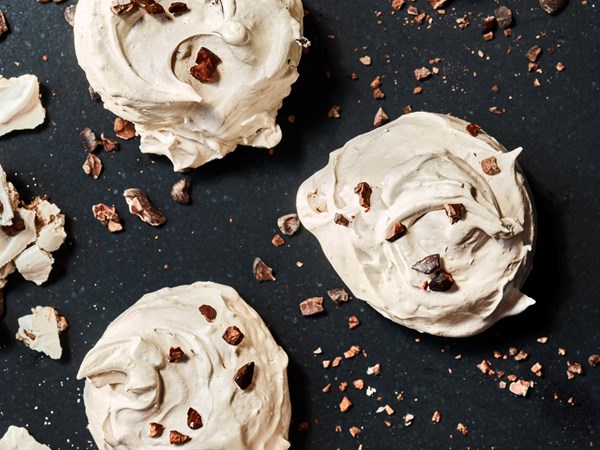 Gluten-free cacao nib meringues