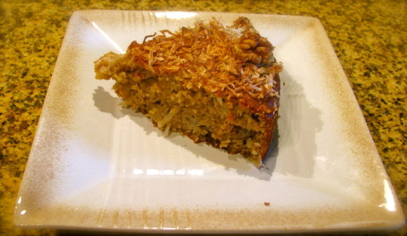 Gluten-free coconut banana cake with walnuts