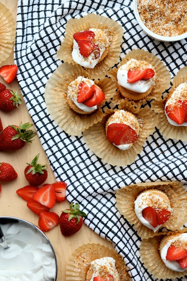 Gluten-free dairy-free angel food cupcakes with strawberries