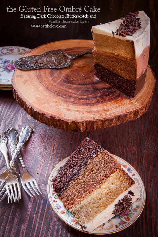 Gluten free dark chocolate, butterscotch and vanilla bean ombré cake