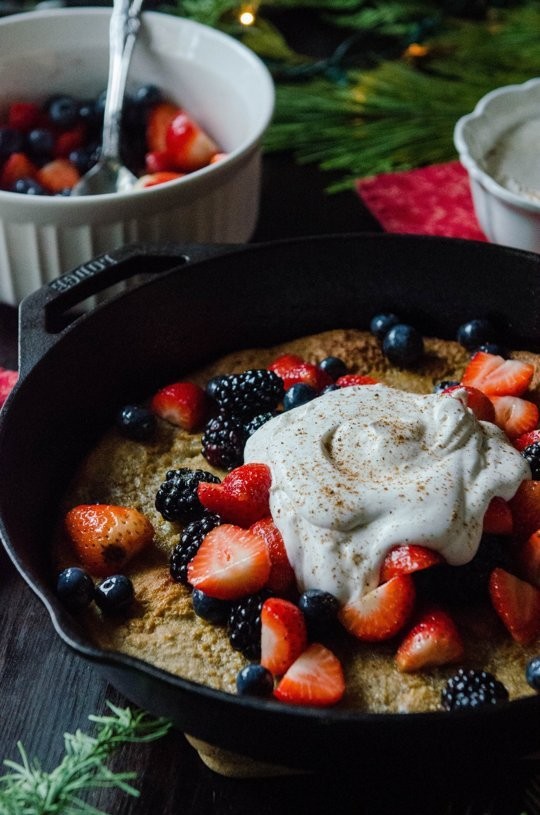 Gluten-free Dutch baby with eggnog whipped cream