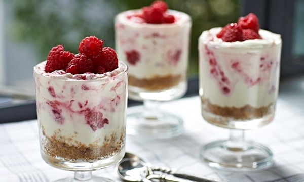 Gluten-free mini raspberry ripple and elderflower cheesecakes