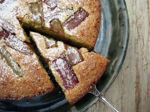 Gluten-free rhubarb, lemon and almond cake