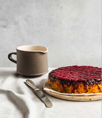 Gluten-free upside-down sour cherry cake with crème angliase