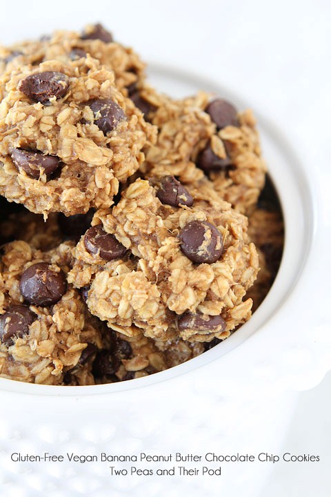 Gluten-free vegan banana peanut butter chocolate chip cookies