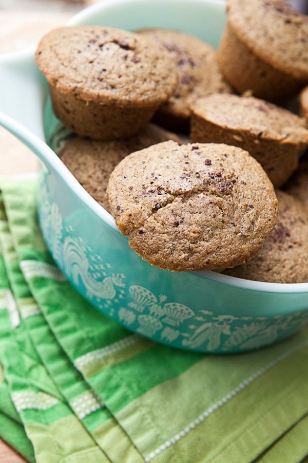 Gluten-free walnut-cacao nib muffins