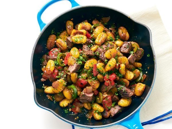 Gnocchi and steak hash