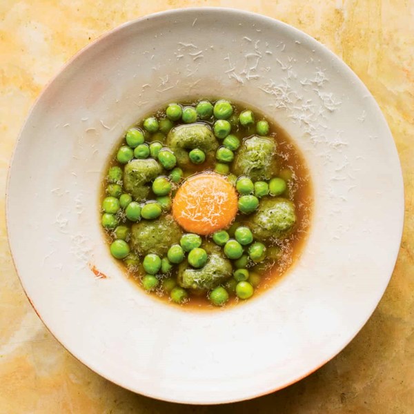 Gnocchi, peas, egg yolk