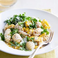Gnocchi, sweet corn & arugula in cream sauce