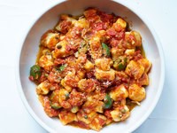 Gnocchi with cream & red wine sauce