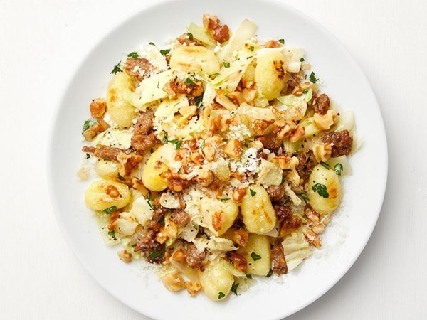 Gnocchi with sausage and cabbage