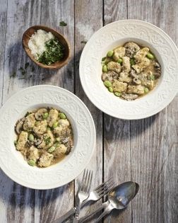 Gnocchi with wild mushrooms and edamame