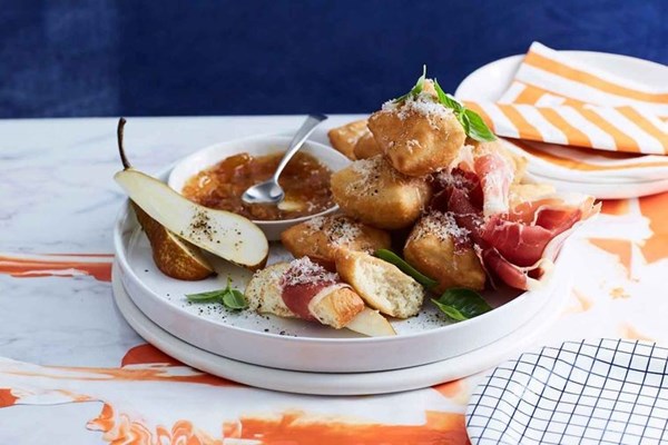 Gnocco fritto with prosciutto and fig jam
