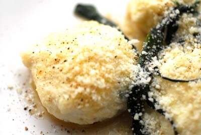 Gnudi with ramps and brown-butter sauce