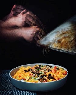 Goan shrimp, olive + tomato pulao