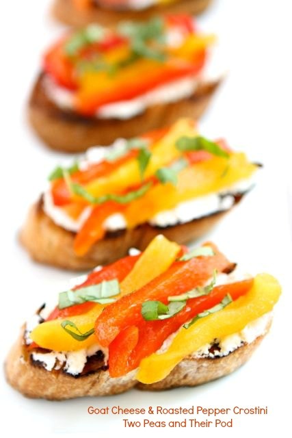 Goat cheese & roasted pepper crostini