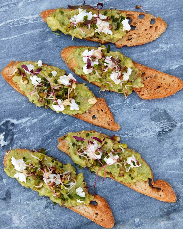 Goat cheese avocado crostini
