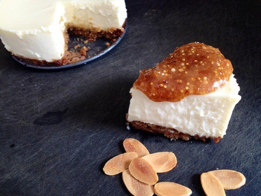 Goat cheese cheesecake with fig jam