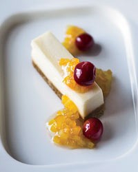 Goat cheese cheesecake with honeyed cranberries
