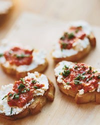 Goat cheese crostini with pickled peppers
